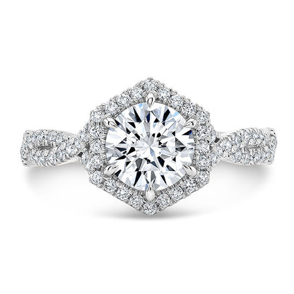 Twisted Shank Diamond Halo Engagement Ring