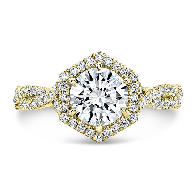 Twisted Shank Diamond Halo Engagement Ring