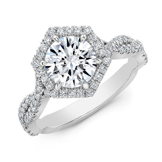 Twisted Shank Diamond Halo Engagement Ring