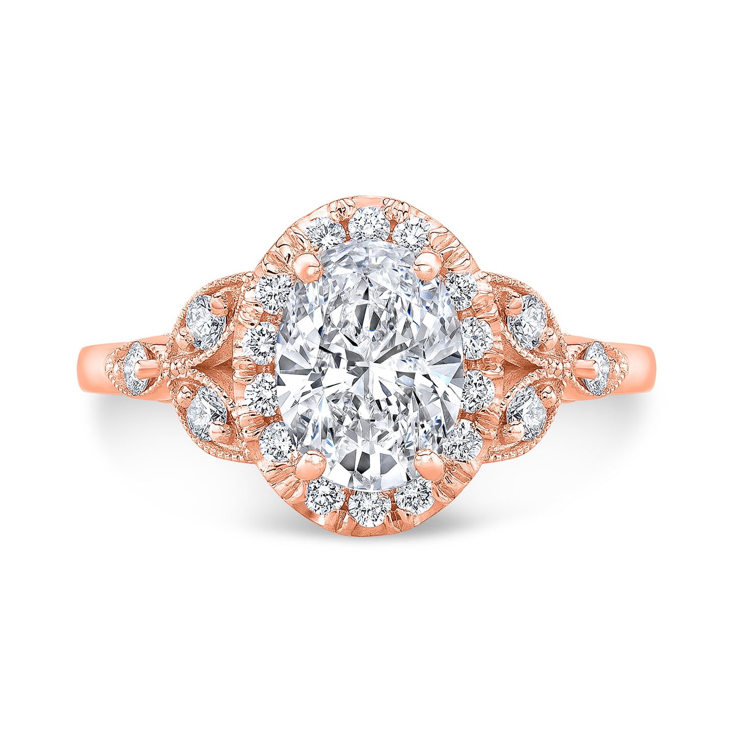 Vintage Style Engraved Halo Diamond Engagement Ring