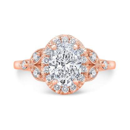 Vintage Style Engraved Halo Diamond Engagement Ring