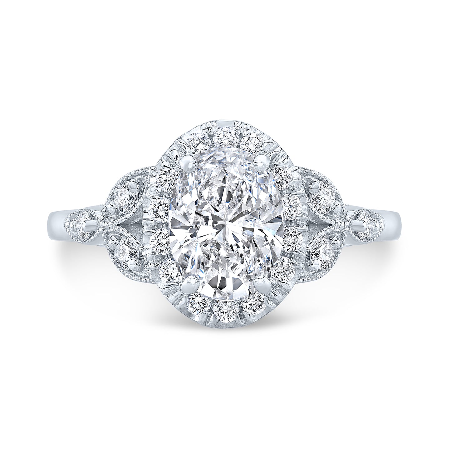Vintage Style Engraved Halo Diamond Engagement Ring