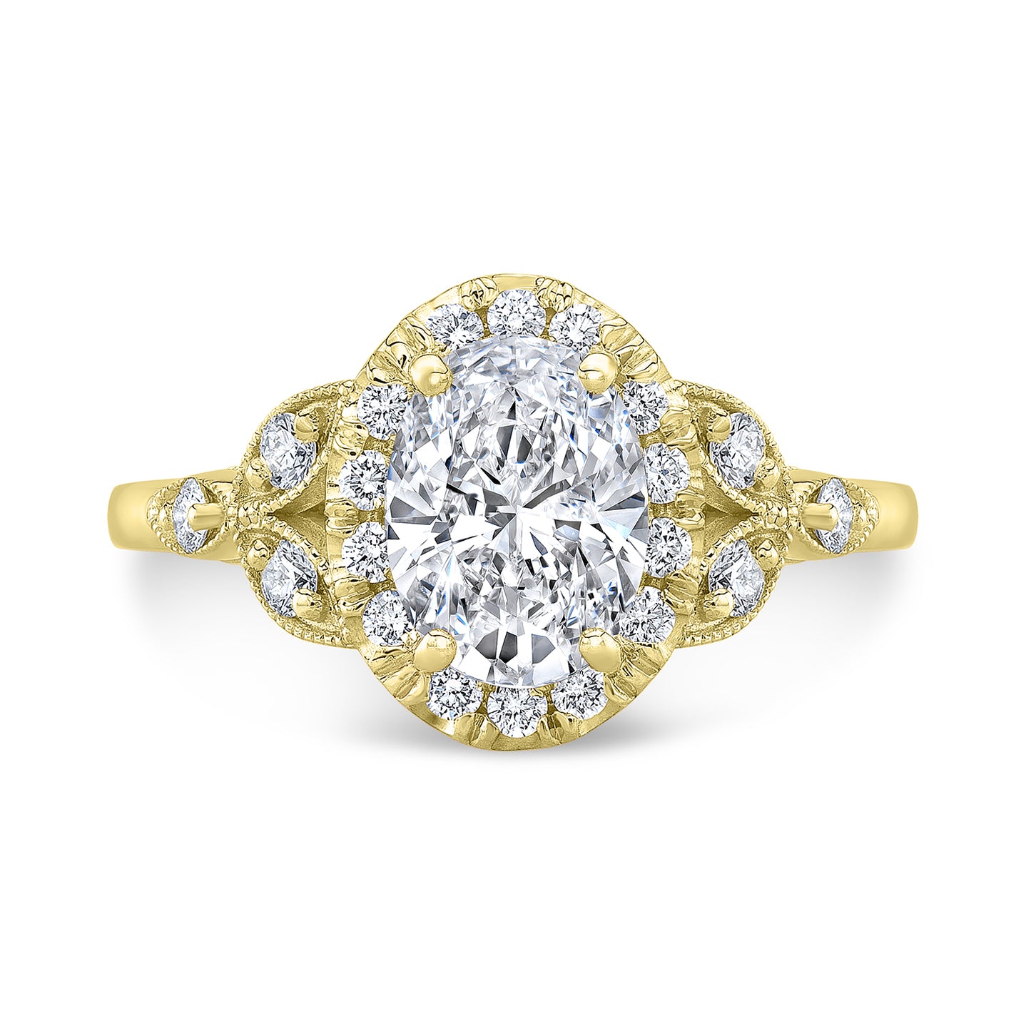 Vintage Style Engraved Halo Diamond Engagement Ring