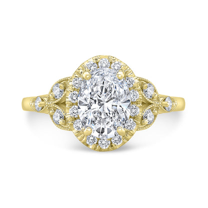 Vintage Style Engraved Halo Diamond Engagement Ring