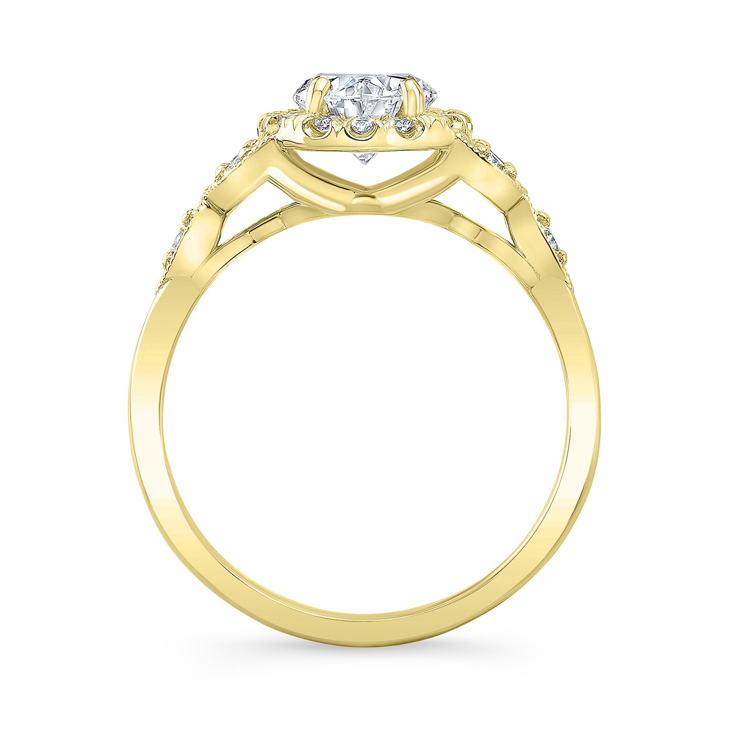 Vintage Style Engraved Halo Diamond Engagement Ring