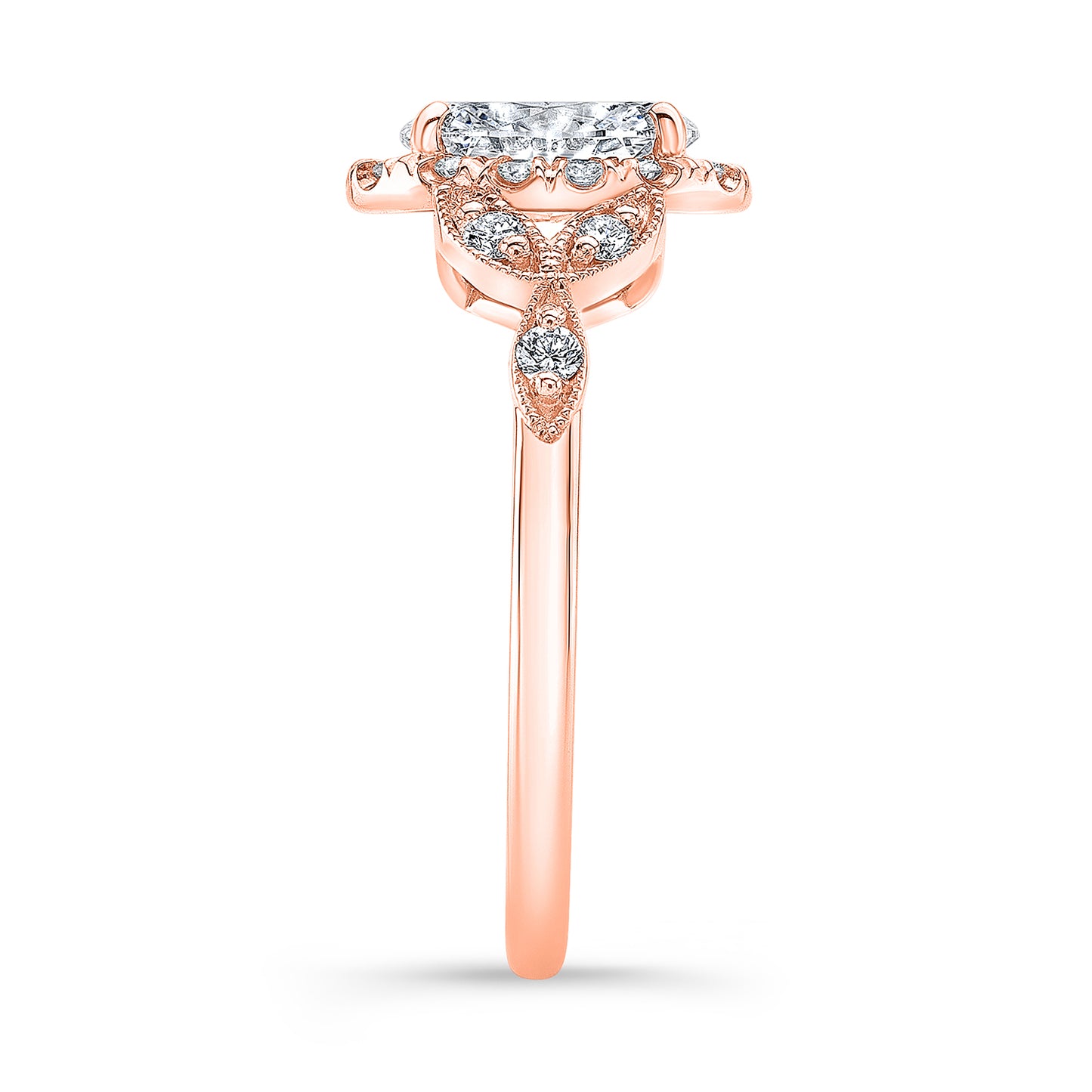 Vintage Style Engraved Halo Diamond Engagement Ring