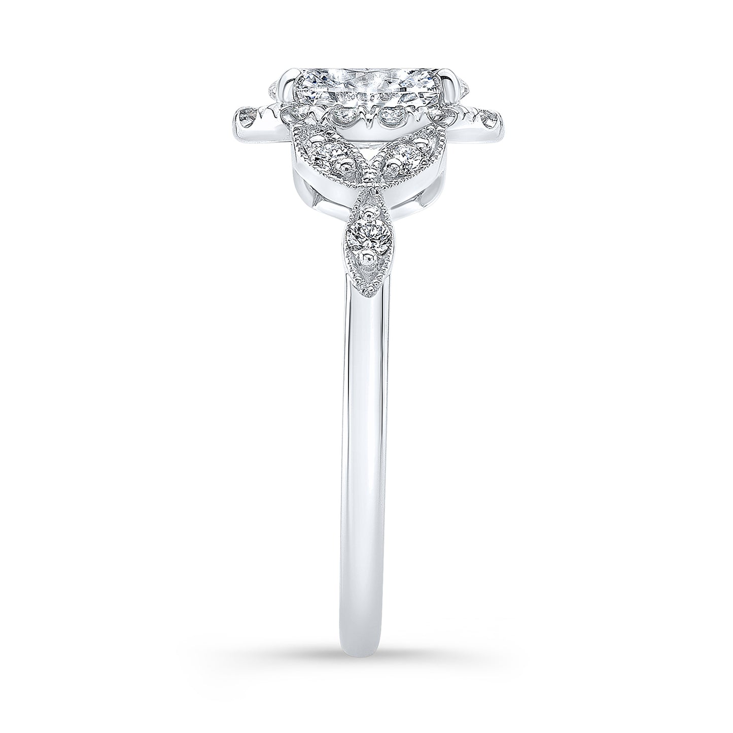 Vintage Style Engraved Halo Diamond Engagement Ring