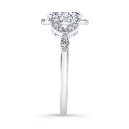 Vintage Style Engraved Halo Diamond Engagement Ring