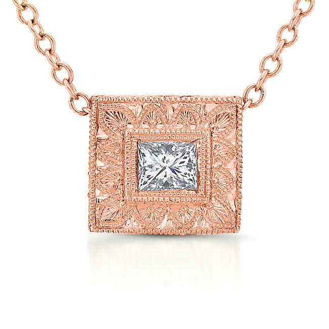 Princess Diamond Bezel Pendant Hand Engraved
