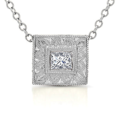 Princess Diamond Bezel Pendant Hand Engraved