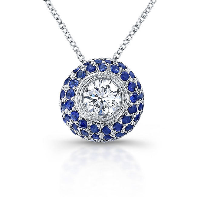 Blue Sapphire & Diamond Bezel Pendant