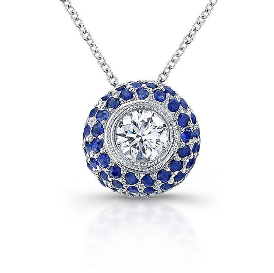 Blue Sapphire & Diamond Bezel Pendant