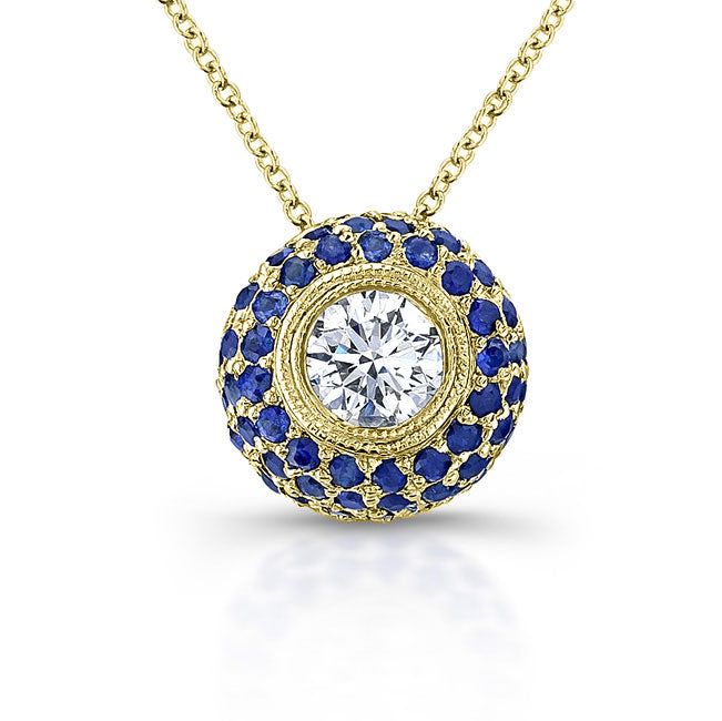 Blue Sapphire & Diamond Bezel Pendant