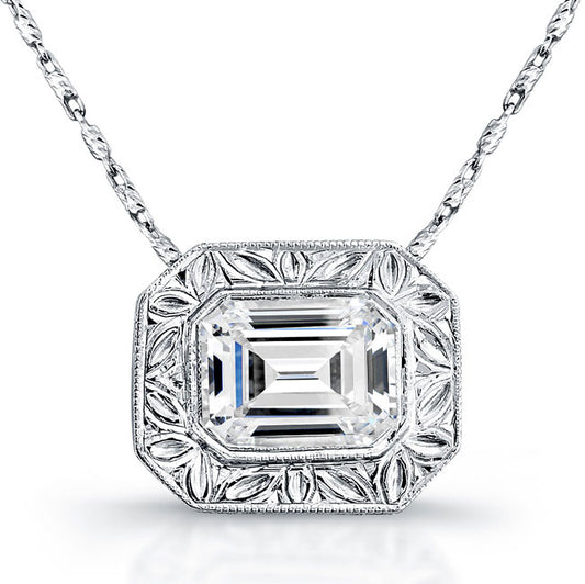 Emerald Diamond Bezel Pendant Hand Engraved