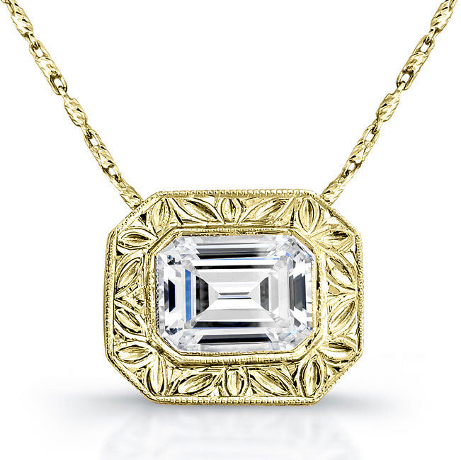 Emerald Diamond Bezel Pendant Hand Engraved