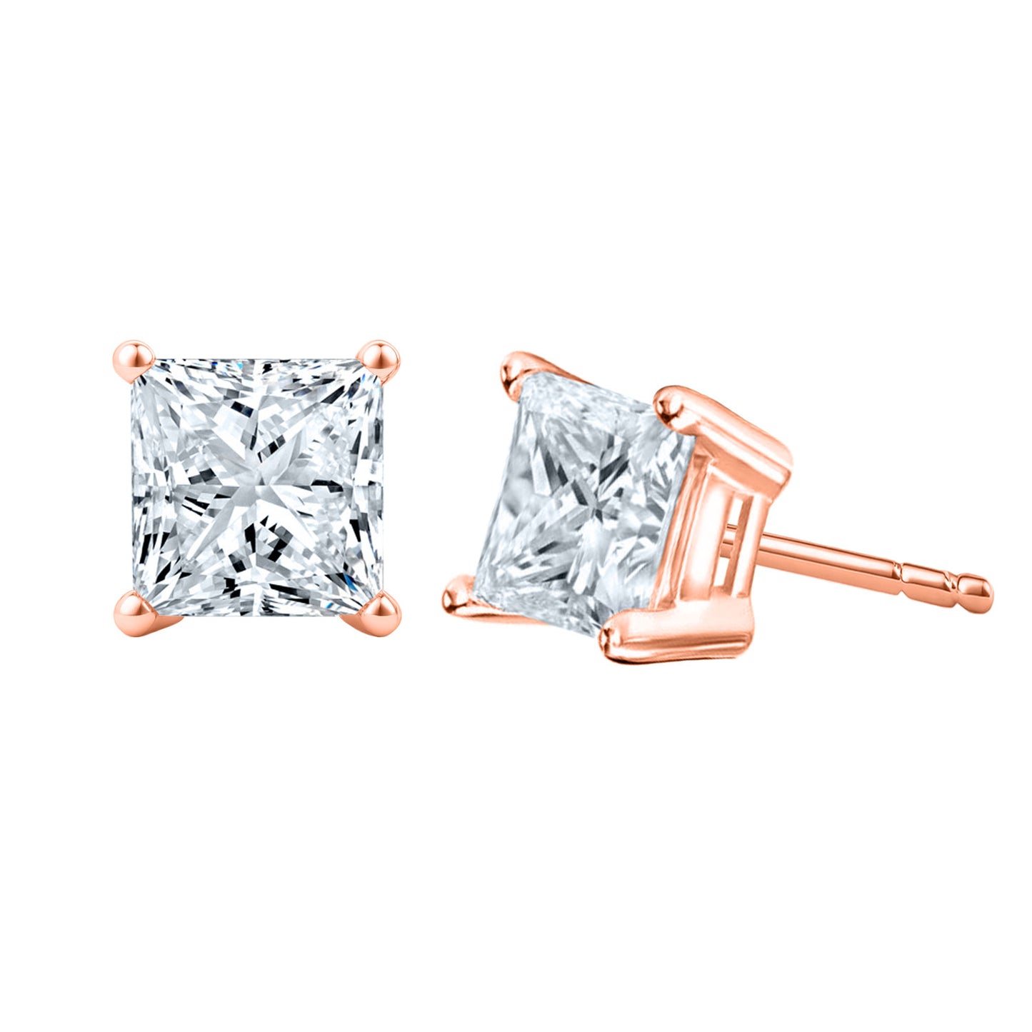 3 Carat Princess Cut Lab Grown Diamond Stud Earrings (1.50 ct Each) in Gold or Platinum
