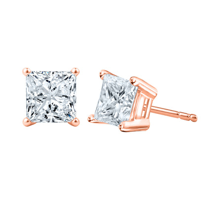 5 Carat Princess Cut Lab Grown Diamond Stud Earrings (2.50 ct Each) in Gold or Platinum