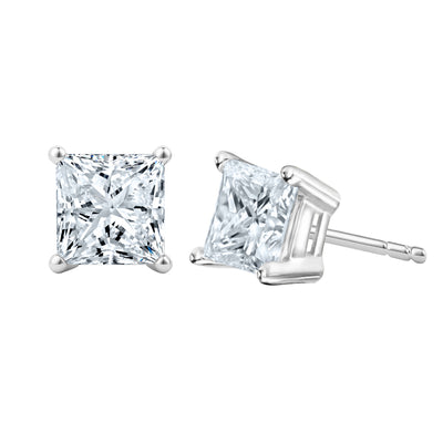 1 Carat Princess Cut Lab Grown Diamond Stud Earrings (0.50 ct Each) in Gold or Platinum