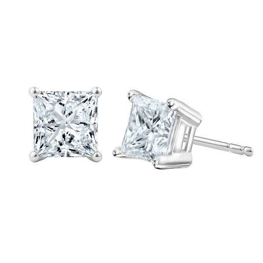 10 Carat Princess Cut Lab Grown Diamond Stud Earrings (5.00 ct Each) in Gold or Platinum