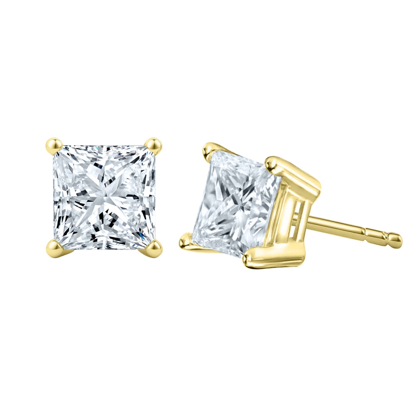 3 Carat Princess Cut Lab Grown Diamond Stud Earrings (1.50 ct Each) in Gold or Platinum