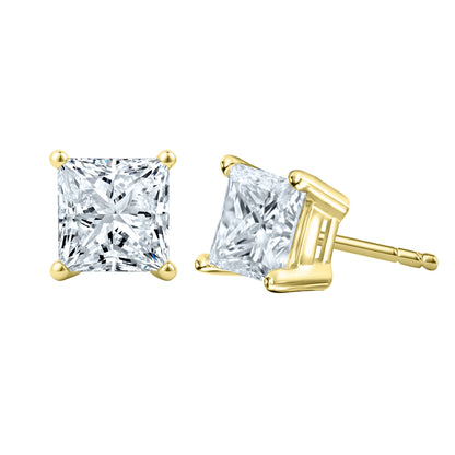 5 Carat Princess Cut Lab Grown Diamond Stud Earrings (2.50 ct Each) in Gold or Platinum