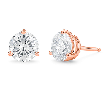 4 Carat Round Lab Grown Diamond Stud Earrings (2.00 ct Each) in Gold or Platinum