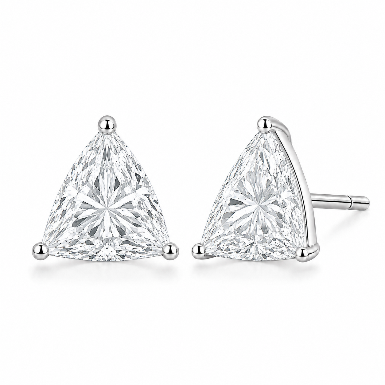 6 Carat Trilliant Lab Grown Diamond Stud Earrings (3.00 ct Each) in Gold or Platinum