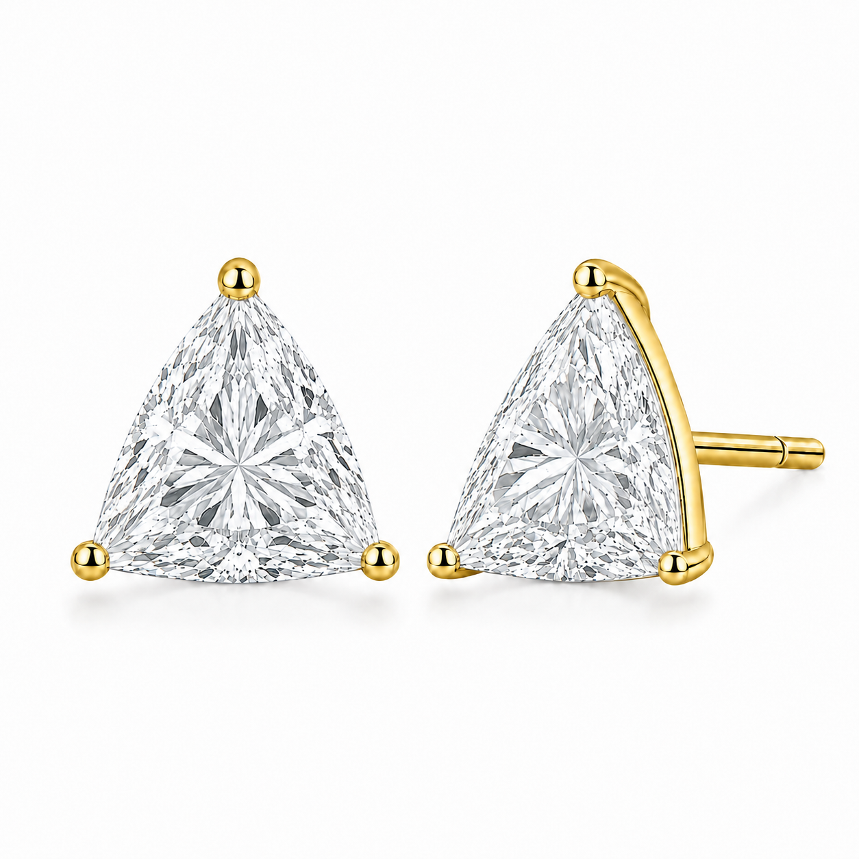 2 Carat Trilliant Lab Grown Diamond Stud Earrings (1.00 ct Each) in Gold or Platinum