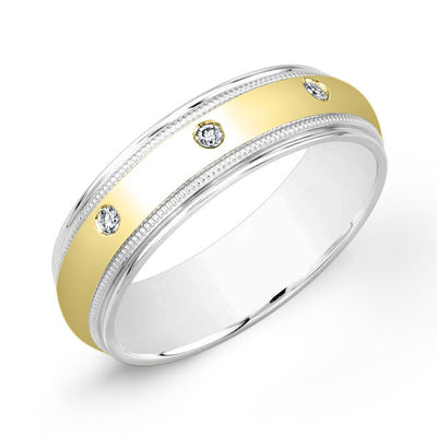 Men's 2-toned Gold Band With Diamonds & Milgrain