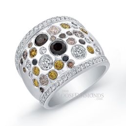 14k White Gold Art Deco Style Engraved Fancy Color Diamond Cocktail Ring