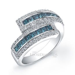 14k White Gold Modern Style White & Blue Diamond Cocktail Ring