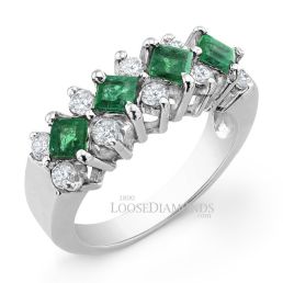 14k White Gold Vintage Style Diamond & Emerald Cocktail Ring