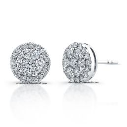 14k White Gold Classic Cluster Style Diamond Halo Earrings