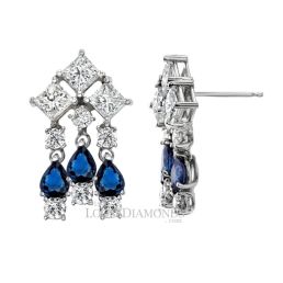 14k White Gold Modern Style Sapphire & Diamond Chandelier Earrings