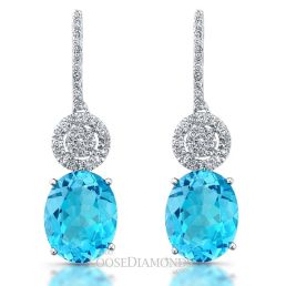 14k White Gold Sky Blue Topaz & Diamond Earrings