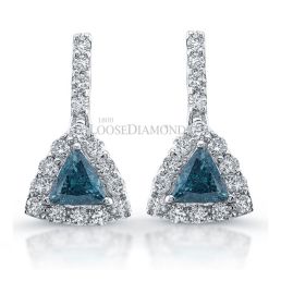 14k White Gold Trilliant Cut Blue Diamond Earrings