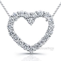 14k White Gold Classic Style Heart Shape Diamond Pendant