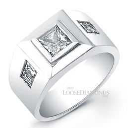 14k White Gold Men's Modern Style Diamond Engagement Ring