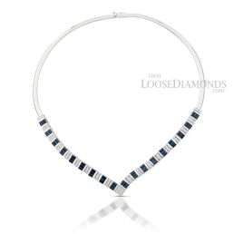 14k White Gold Modern Style Diamond & Sapphire Necklace