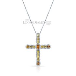 14k White Gold Unique Lamden Design Diamond Cross Pendant