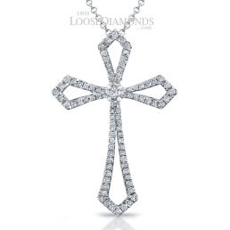14k White Gold Modern Style Diamond Cross Pendant