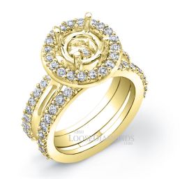 14k Yellow Gold Modern Style Split Shank Diamond Halo Engagement Ring