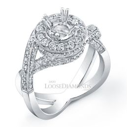 14k White Gold Vintage Art Deco Style Engraved Diamond Engagement Ring