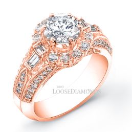 14k Rose Gold Vintage Art Deco Engraved Diamond Engagement Ring