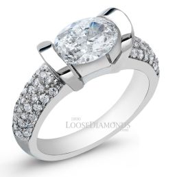 Platinum Modern Style Horizontal Set Diamond Engagement Ring