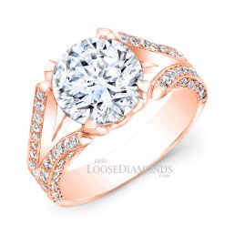 14k Rose Gold Modern Style Engraved Split Shank Diamond Engagement Ring
