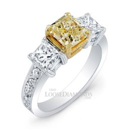 Platinum Vintage Style Engraved 3 Stone Diamond Engagement Ring