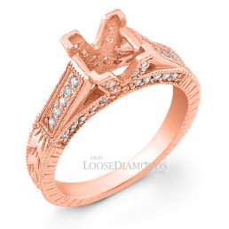 18k Rose Gold Vintage Style Hand Engraved Diamond Engagement Ring