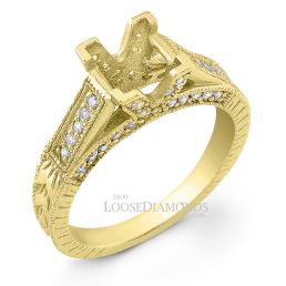 18k Yellow Gold Vintage Style Hand Engraved Diamond Engagement Ring