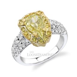 14k White Gold Modern Style Fancy Yellow Diamond Halo Engagement Ring